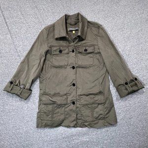 Christopher Blue Olive Dark Green Jacket Cargo Utility Blazer Roll Sleeve Sz Sm
